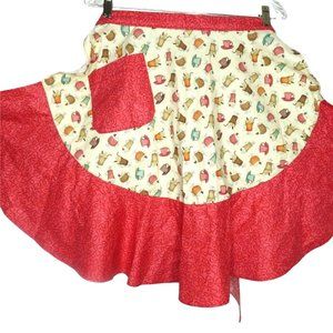 Retro Cooking Half Apron One Size Fountain Drinks Red Ruffle Pocket Tie Waist
